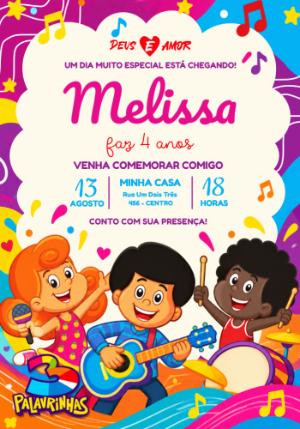 Convite de Aniversário 3 Palavrinhas para Editar Online