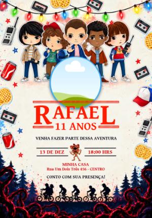 Convite de Aniversário Stranger Things com Foto Editável