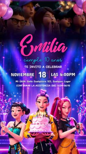 Video Invitación Animada Las Guerreras K-Pop para Cumpleaños