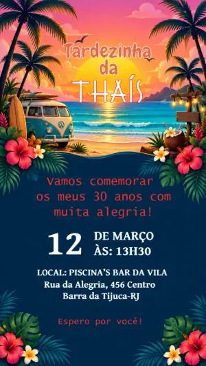 Convite de Aniversário Tardezinha na Praia Editável
