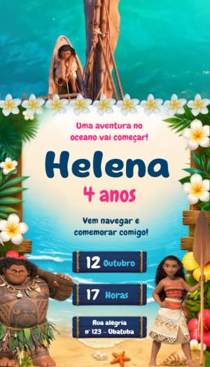 Convite Animado Moana: Vídeo de Aniversário para Editar