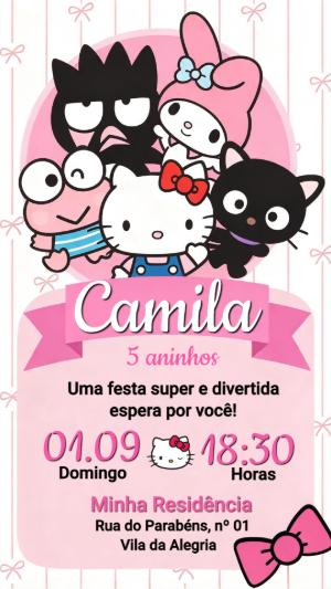 Convite de Aniversário Turma da Hello Kitty Editável