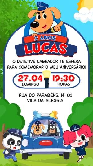 Convite de Aniversário Detetive Labrador e sua Turma para Editar