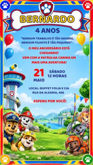 Convite de Aniversário Patrulha Canina para Menino Editável