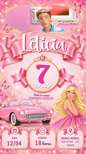 Convite Animado de Aniversário da Barbie para Editar