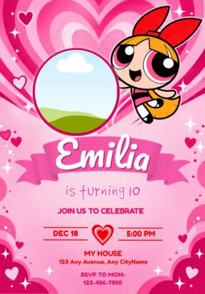 Powerpuff Girls Blossom Birthday Invitation with Photo | Editable