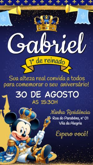 Convite de Aniversário Mickey Realeza para Editar Online
