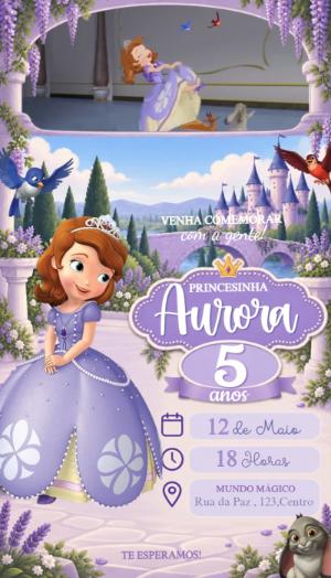 Convite Animado Princesinha Sophia: Vídeo de Aniversário Editável