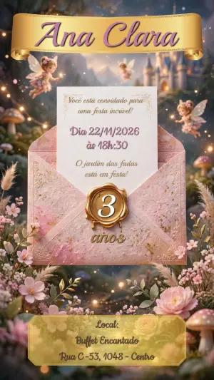 Convite de Aniversário Jardim das Fadas Mágico para Editar