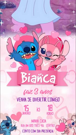 Convite Animado de Aniversário Stitch e Angel Editável