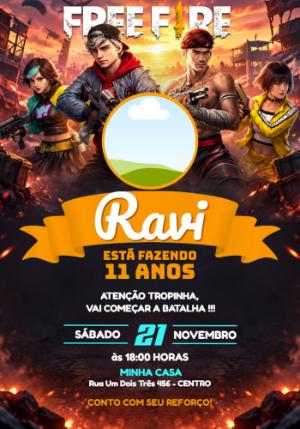 Convite de Aniversário Free Fire com Foto para Editar Online