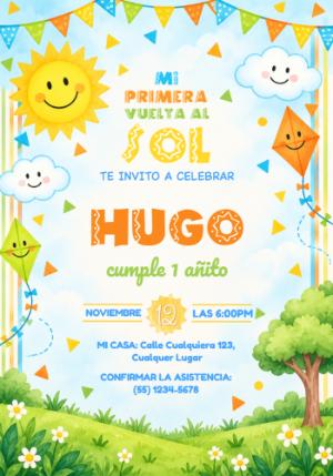 Invitación Editable Primer Añito: Mi Primera Vuelta al Sol