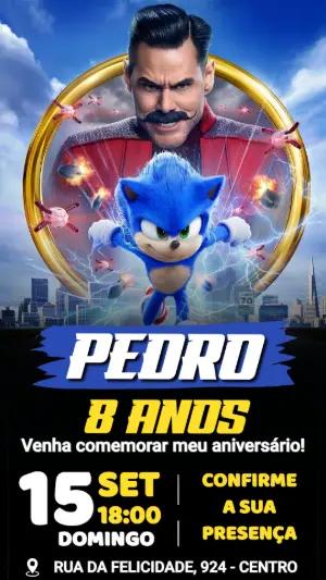 Convite de Aniversário Sonic o Filme | Modelo Editável Digital