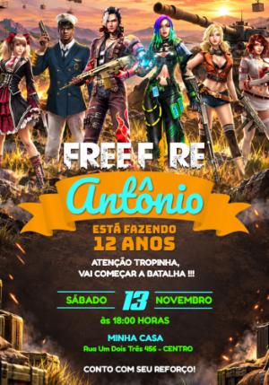 Convite de Aniversário Free Fire Editável para Festa Gamer