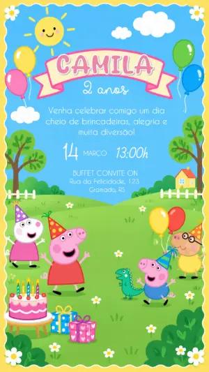 Convite de Aniversário Peppa Pig Editável Online Infantil
