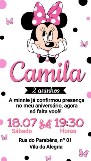 Convite de Aniversário Minnie Rosa: Modelo Digital para Editar