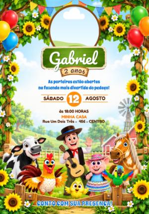 Convite de Aniversário A Fazenda do Zenon com Foto Editável