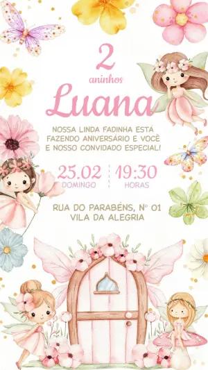 Convite de Aniversário Jardim das Fadas para Editar Online