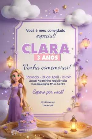 Convite de Aniversário Rapunzel Enrolados Lilás para Editar