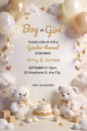 Teddy Bear Gender Reveal Invitation | Editable Digital Template