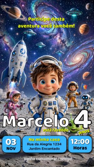 Convite de Aniversário Astronauta Menino para Editar Online