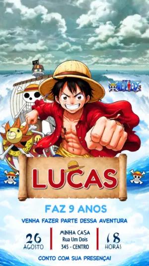 Convite Animado One Piece: Vídeo de Aniversário com Luffy Editável