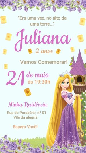 Convite Animado Rapunzel Enrolados com Lanternas para Editar