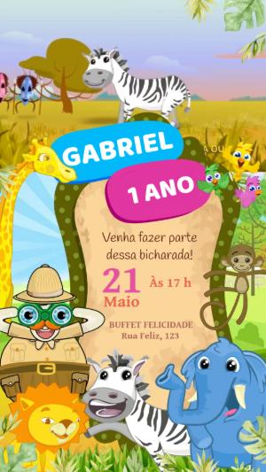 Vídeo Convite Animado de Aniversário Safari para Editar