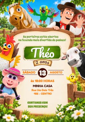 Convite de Aniversário A Fazenda do Zenon Editável