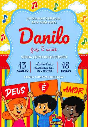 Convite de Aniversário 3 Palavrinhas para Editar Online