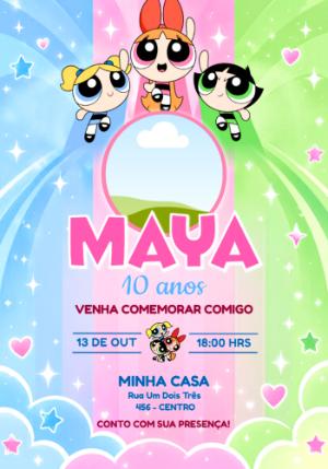 Convite Meninas Super Poderosas com Foto para Editar