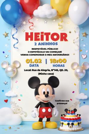 Convite de Aniversário Circo do Mickey para Editar Online
