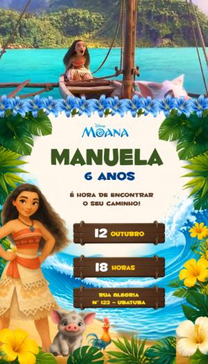 Convite Animado Aniversário Moana para Editar Online