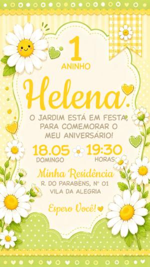 Convite Jardim das Margaridas para Aniversário | Modelo Editável