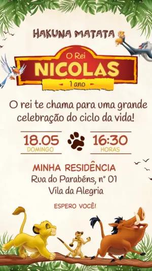 Convite O Rei Leão Editável para Aniversário Infantil