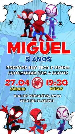 Convite Digital Spidey e Seus Amigos Editável para Aniversário