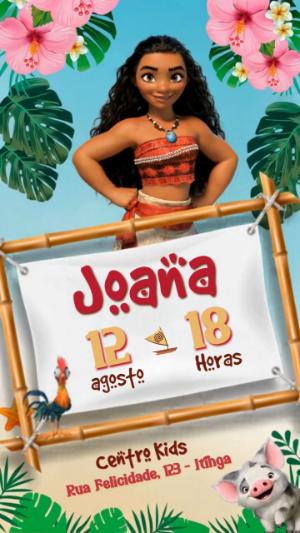 Convite Animado Falante Moana para Aniversário Editável Online