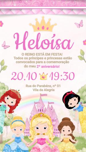 Convite Editável de Aniversário Tema Princesas Baby