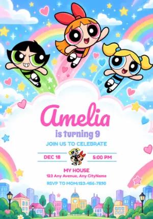Editable Powerpuff Girls Birthday Invitation Template