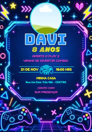 Convite de Aniversário Gamer com Foto para Editar