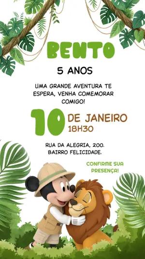 Convite de Aniversário Mickey Safari Editável