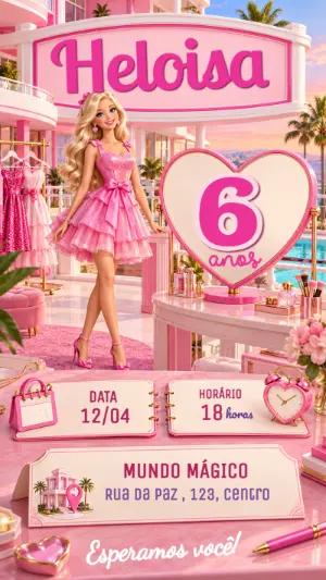 Convite de Aniversário Barbie na Mansão Rosa para Editar