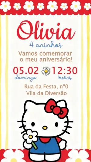 Convite de Aniversário Hello Kitty com Margaridas para Editar