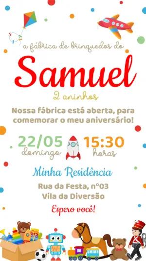 Convite de Aniversário Fábrica de Brinquedos Editável
