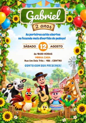 Convite de Aniversário A Fazenda do Zenon Editável Online