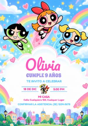 Invitación de Cumpleaños Las Chicas Superpoderosas Editable