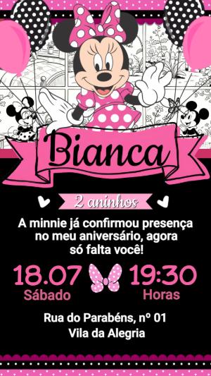 Convite de Aniversário Minnie Rosa: Modelo Digital Editável