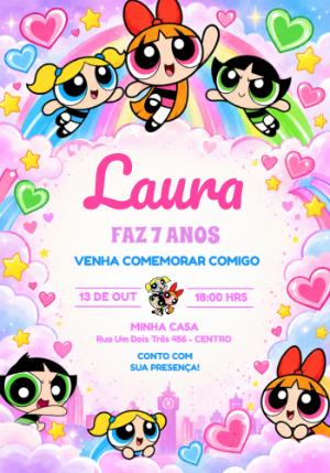 Convite de Aniversário Meninas Super Poderosas para Editar