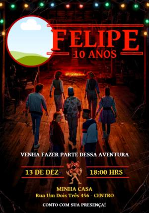 Convite de Aniversário Stranger Things com foto para editar