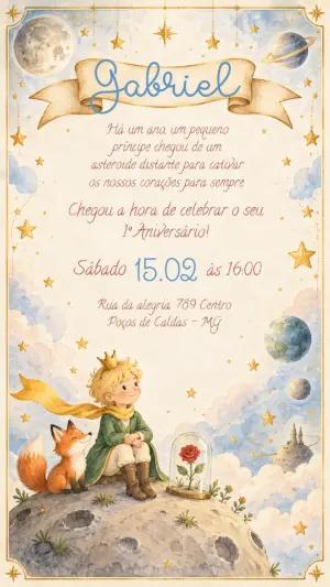 Convite Editável 1º Aniversário O Pequeno Príncipe
